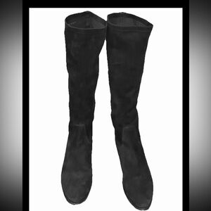 Cole Haan Black Suede Knee High Boots Block Heel Almond Toe Women’s Size 7